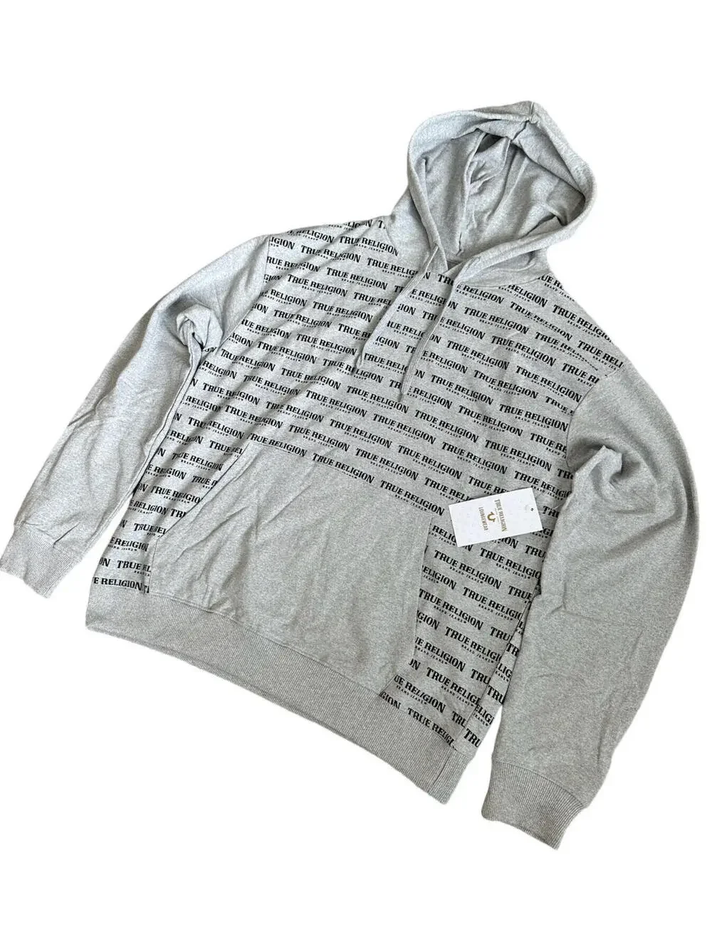 True Religion Loungewear Gray All Over Print Pullover Lightweight Hoodie Size XL